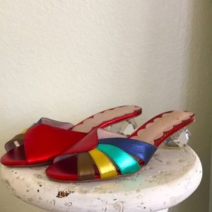 Miss Fire red and rainbow low crystal heel.  Size 39 (9us)